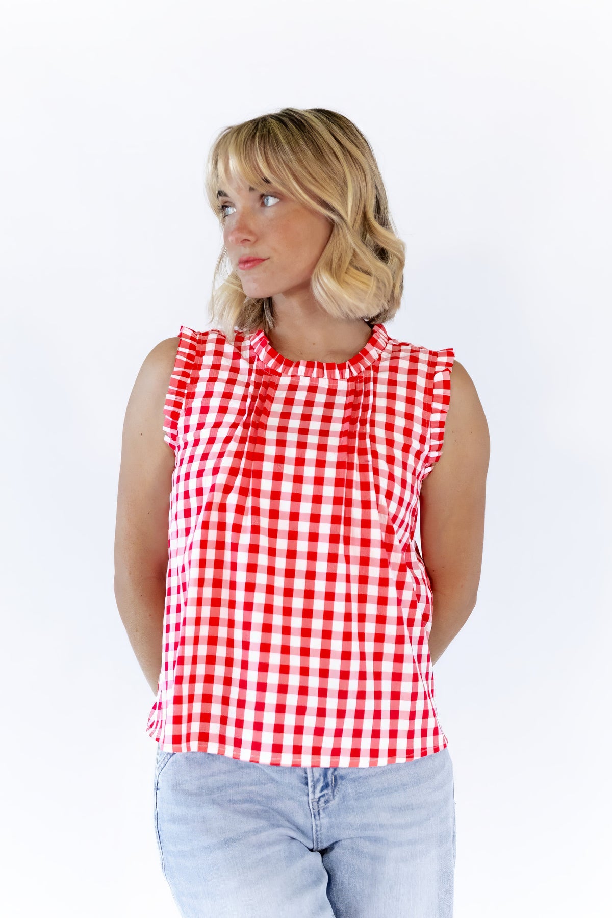 Laury Gingham Pintuck Top