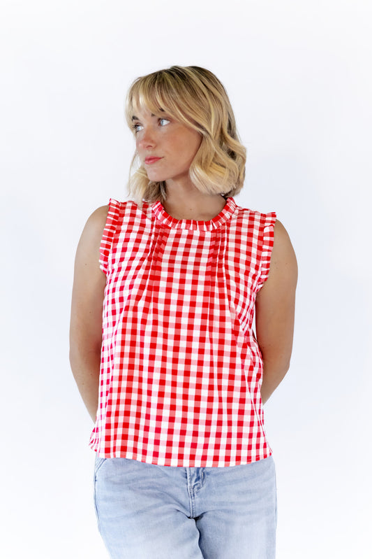 Laury Gingham Pintuck Top