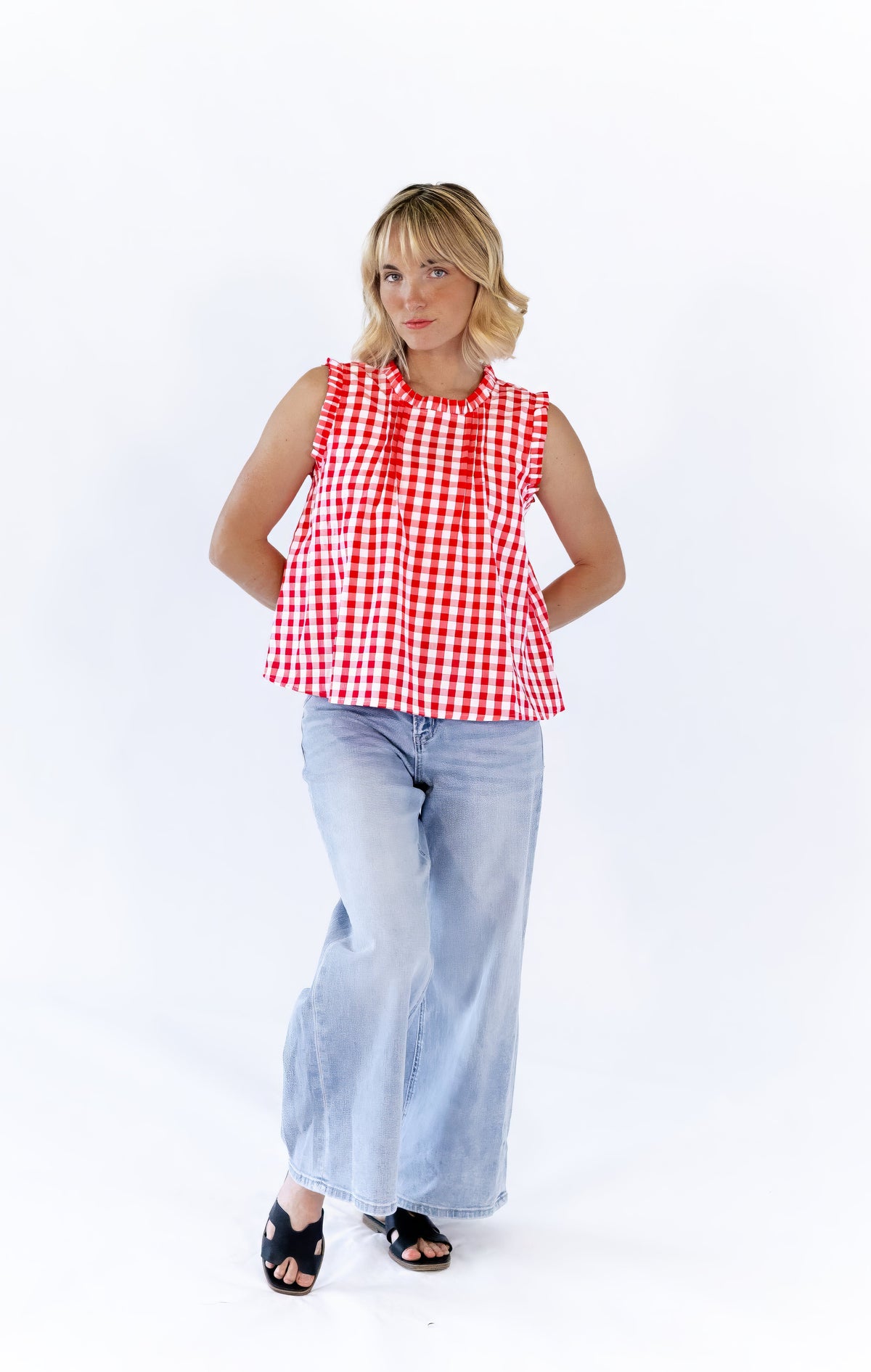 Laury Gingham Pintuck Top