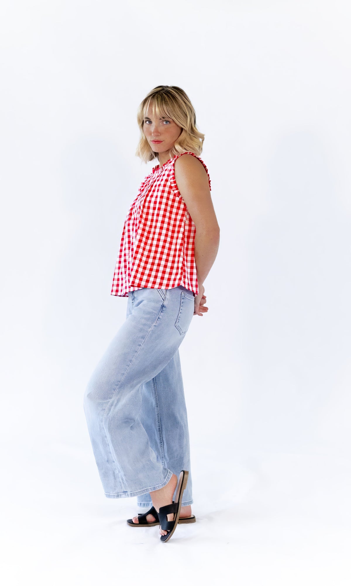 Laury Gingham Pintuck Top
