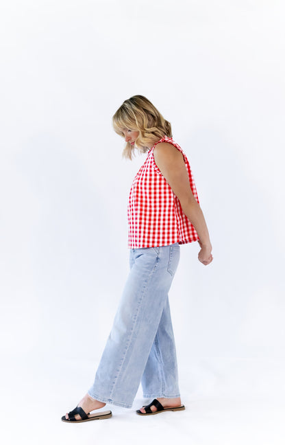 Laury Gingham Pintuck Top