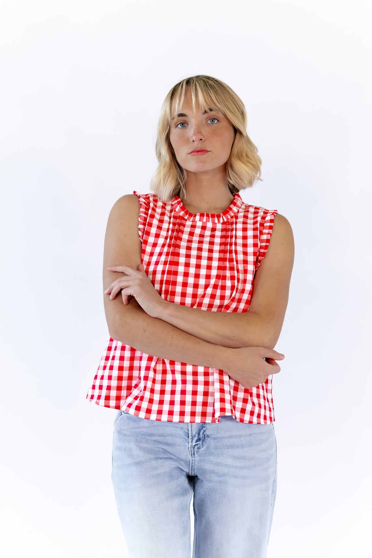 Laury Gingham Pintuck Top