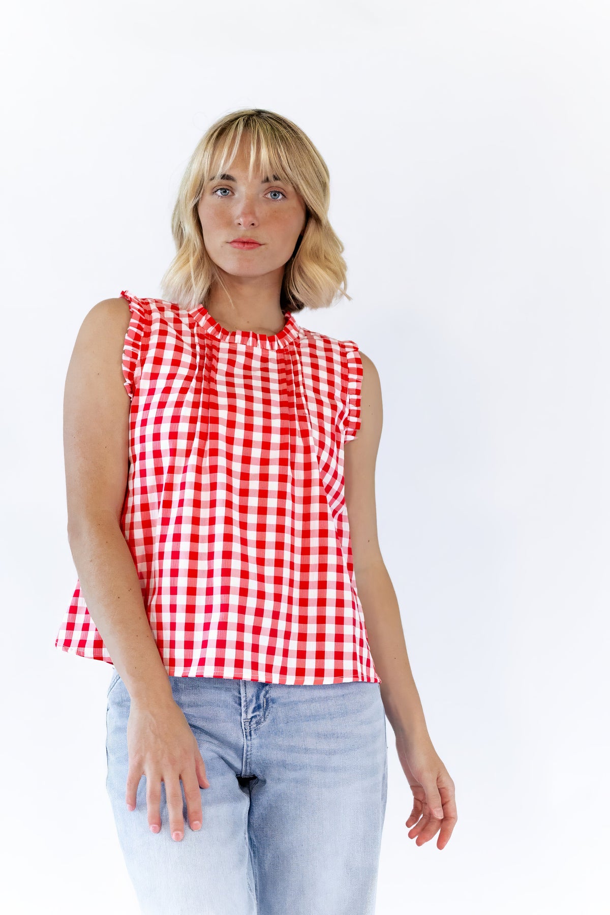 Laury Gingham Pintuck Top