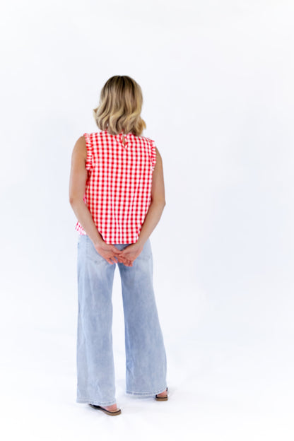 Laury Gingham Pintuck Top