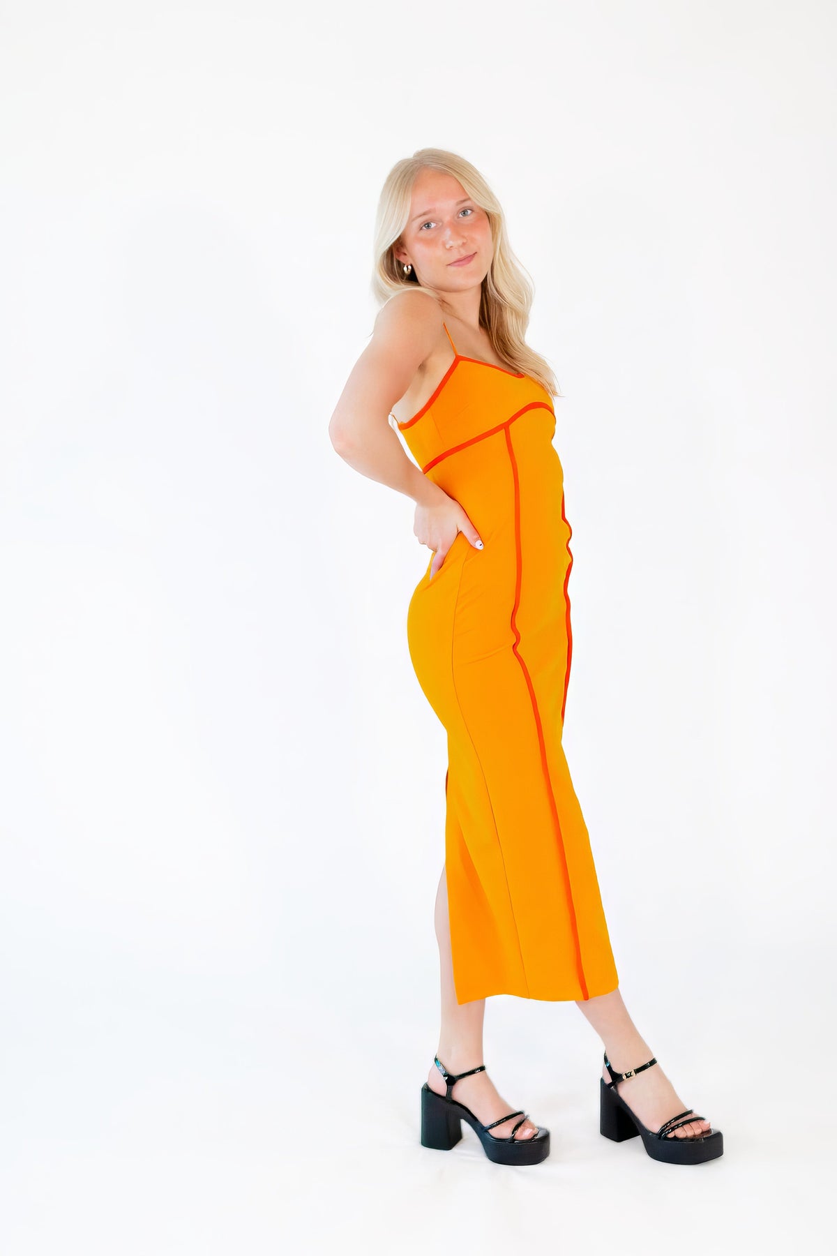 Faye Piped Maxi Dress・Orange