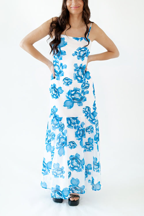 Wylie Floral Drop Hem Maxi Dress・Blue