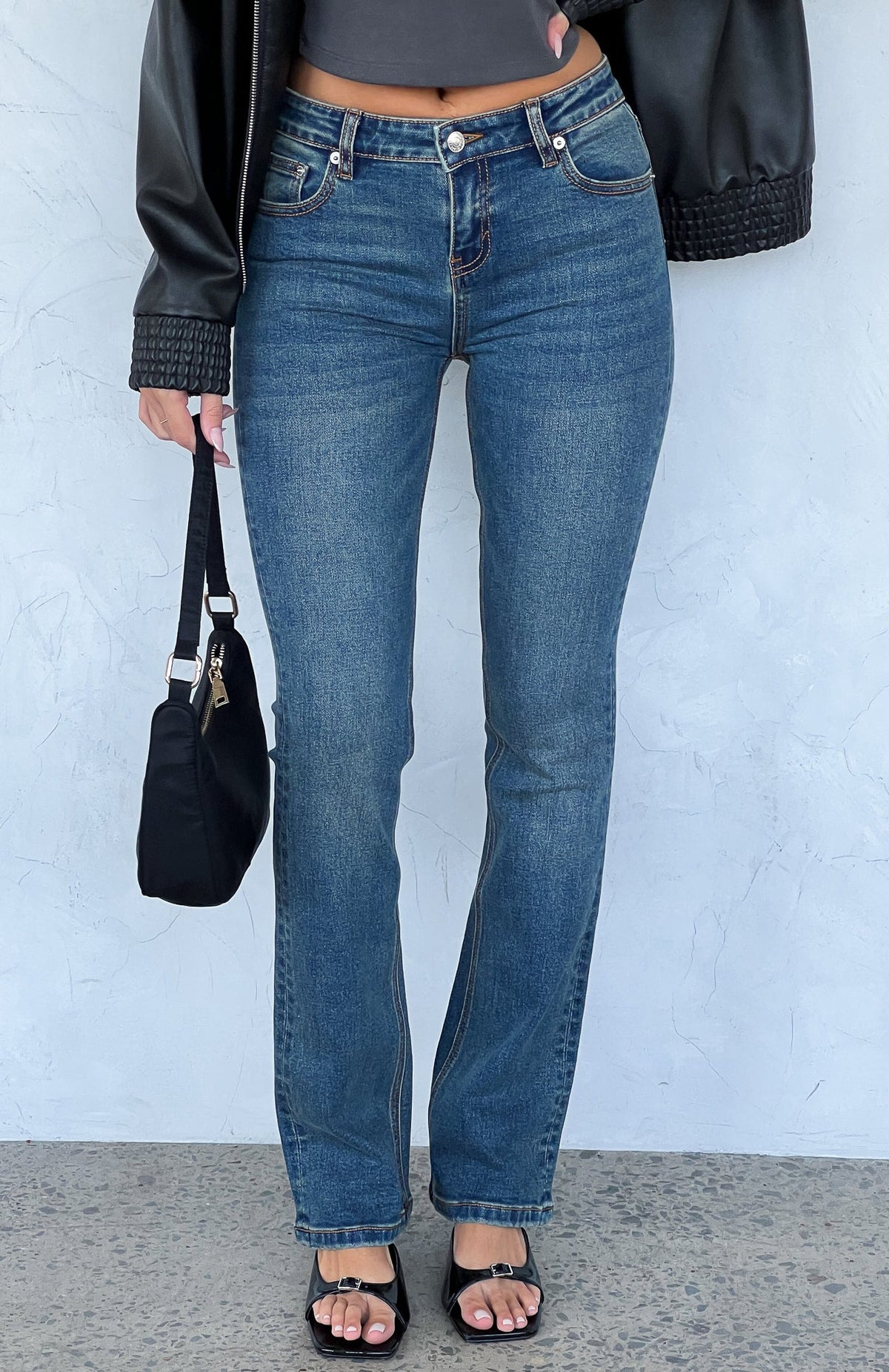 Wait For No One Low Rise Bootleg Jeans Mid Vintage Blue