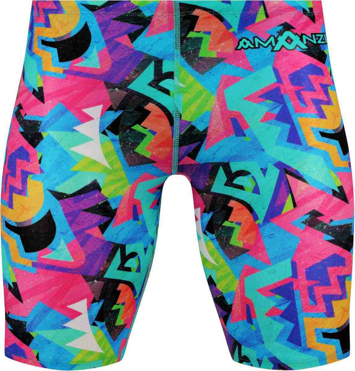 Amani Boys Nitro Jammer in multi-color design, featuring sleek swimwear with adjustable waistband and branding details.