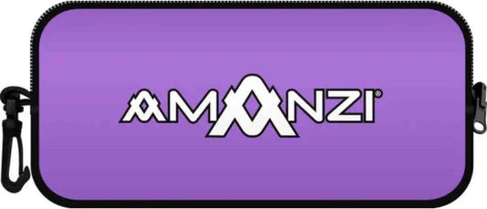 Purple Amanzi Iris neoprene goggle case with soft interior for protecting goggles.