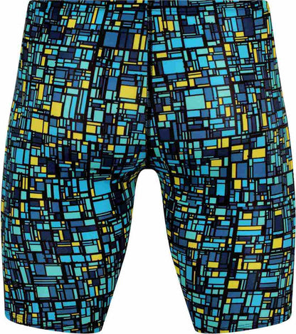 Amanzi men's Matrix jammer in multi-color, close-up view showing sleek swimwear design and vibrant pattern.