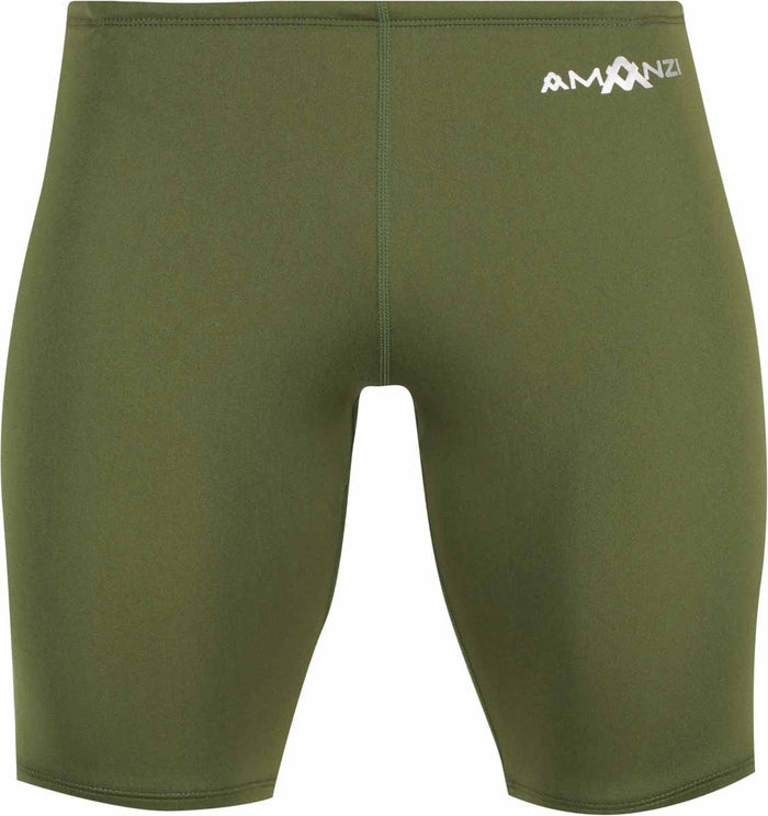 Amanzi men's Memphis green jammer swimwear showing the fitted, athletic design with logo accents on a plain background.