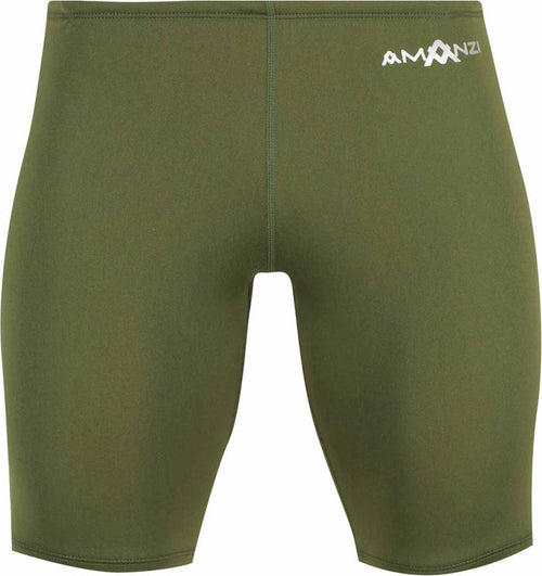 Amanzi men's Memphis green jammer swimwear showing the fitted, athletic design with logo accents on a plain background.