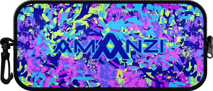Amanzi Tactica neoprene goggle case in multi-color, designed to protect and store goggles securely.