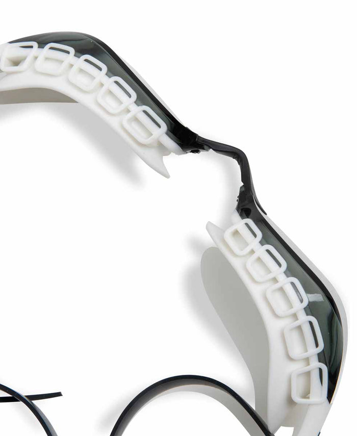 Arena Air Sonic racing goggles in black and smoke with adjustable strap and clear lenses, designed for high-performance sports.