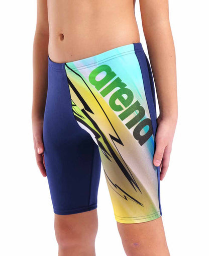 Arena Boys Loud Swim Jammer in navy and multicolor, featuring a fitted swimwear design for young swimmers.