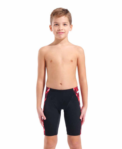 Black and red Arena boys' Wave swim jammer featuring a sleek design and sporty fit for competitive swimming.