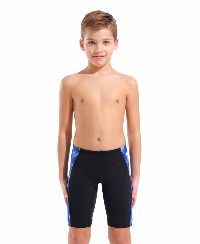 Black and team royal Arena boys' Wave swim jammer with a sleek, fitted design suitable for competitive swimming.