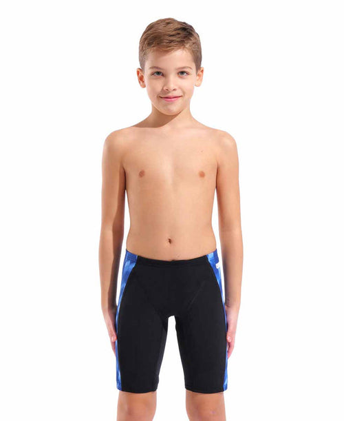 Black and team royal Arena boys' Wave swim jammer with a sleek, fitted design suitable for competitive swimming.