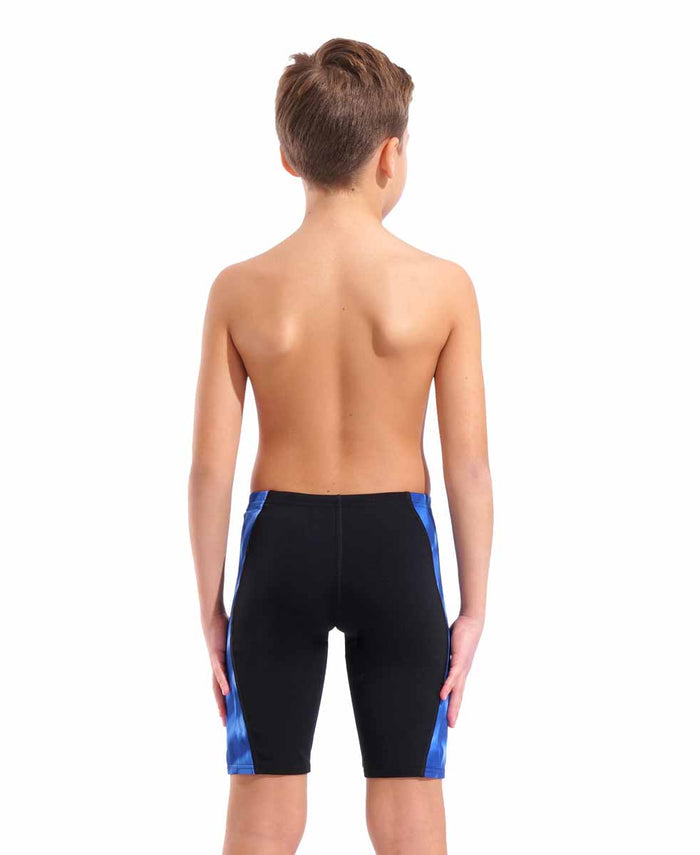 Black and team royal Arena boys' Wave swim jammer showcasing a sleek, fitted design for competitive swimming.