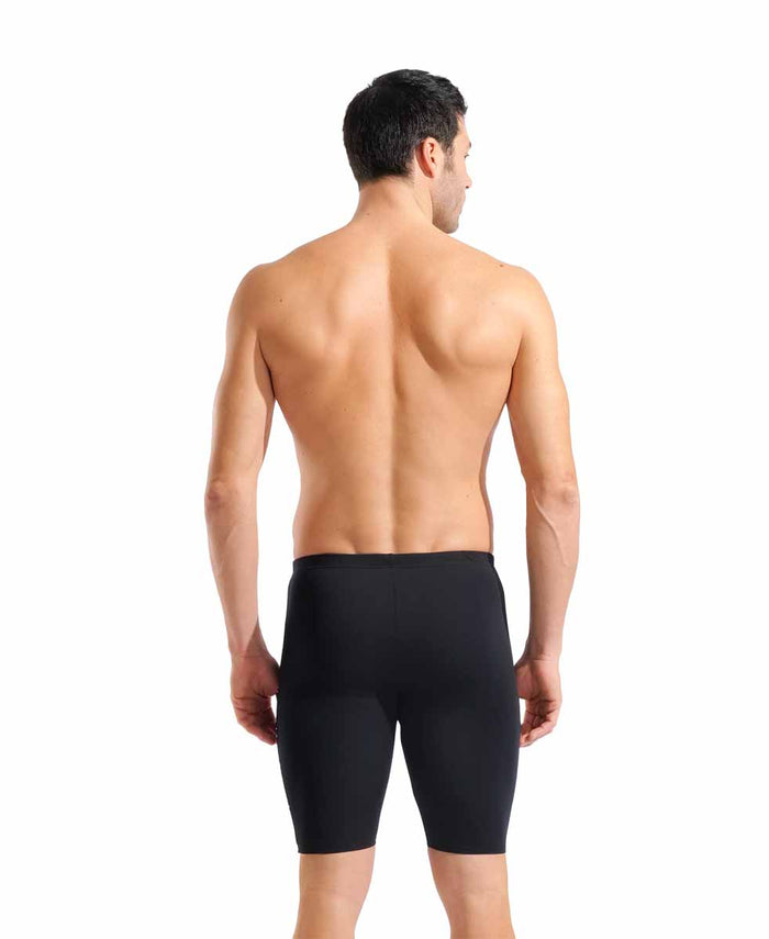 Black and white Arena men's distortion swim jammer featuring a sleek fitted design for competitive swimming.