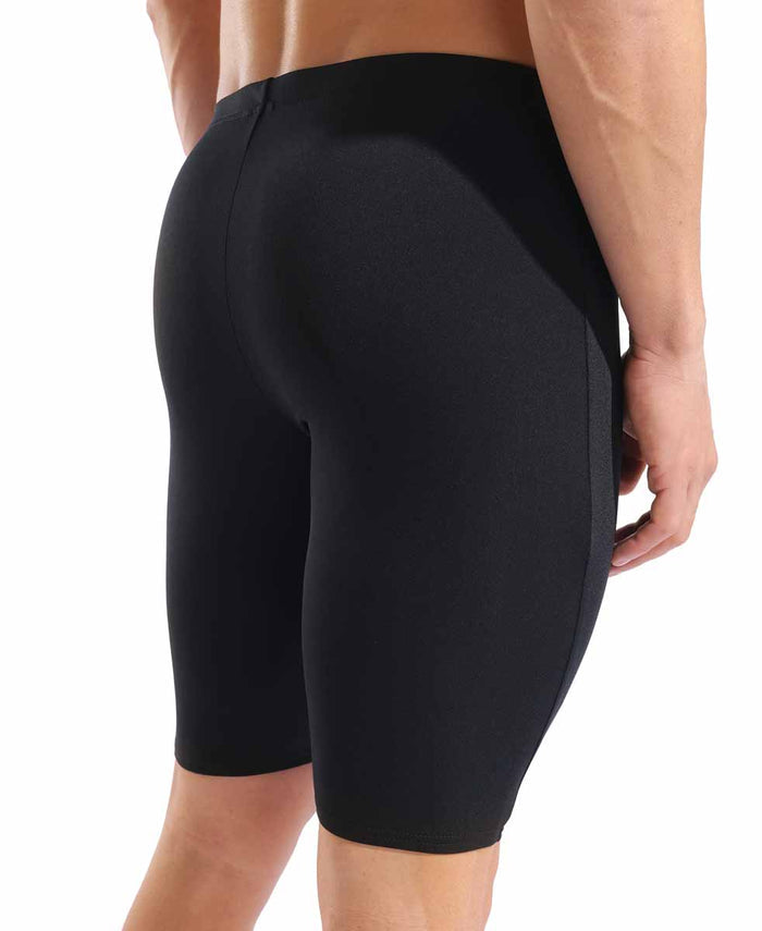 Arena men's black and white distortion swim jammer, fitted with a sleek design, suitable for competitive swimming.