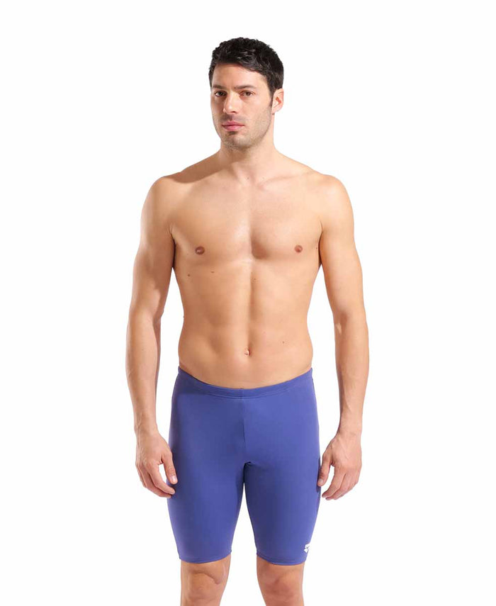 Arena men's dynamic swim jammer in future dusk and Arctic lime, featuring a sleek, form-fitting design for competitive swimming.