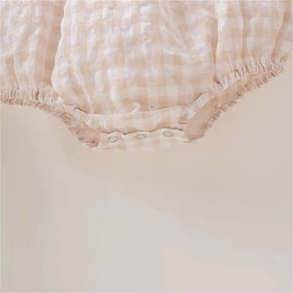 Beige Checked Spaghetti Romper