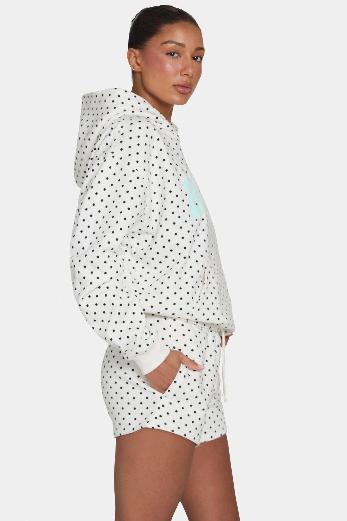 Oversized Applique Hoodie  in Monochrome Polka Dot