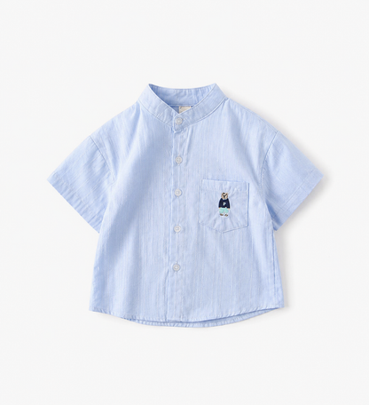 Cotton Shirt in White & Blue