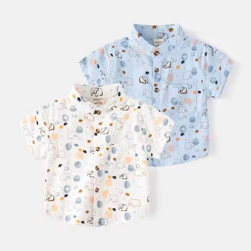 Baby boy’s soft cotton casual shirt with elephant print – front view
