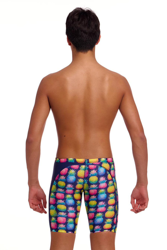Funky Trunks Boys Pine Gap Training Jammers in multi-color, showcasing the vibrant design and comfortable fit for swimming.