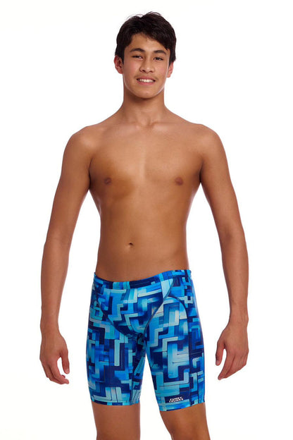 Blue Funky Trunks boys' training jammers with a sleek design, perfect for swimming and training.