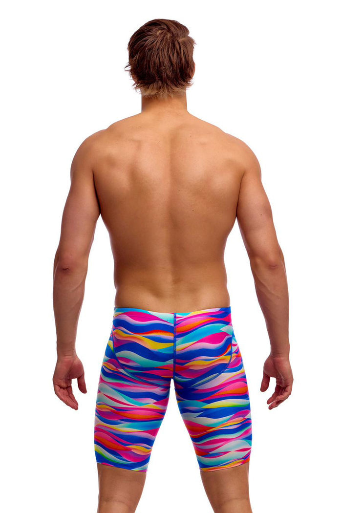 Funky Trunks men's royal wave fast training jammer in multi-color with a sleek design, ideal for competitive swimming.
