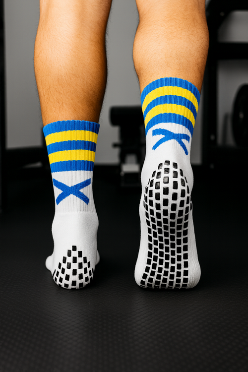 GAA Grip Socks | X Pro Midi Sports Socks | Blue & Yellow | Lar Corbett Sports
