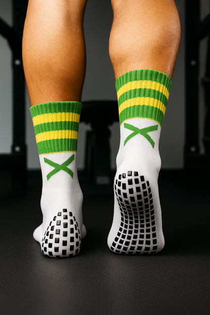 GAA Grip Socks | X Pro Midi Sports Socks | Green & Yellow | Lar Corbett Sports