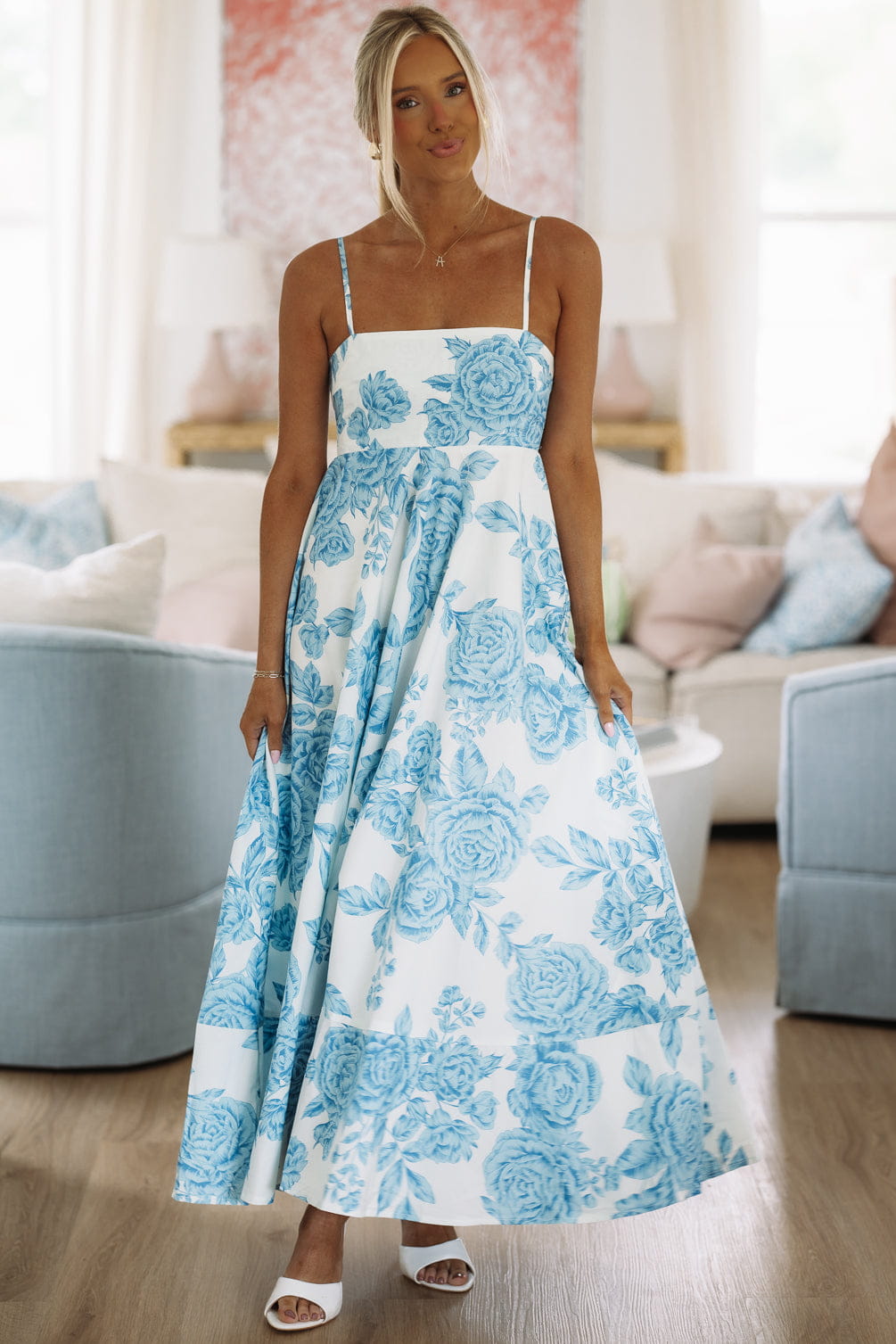 Peony Perfection Maxi Dress - Blue