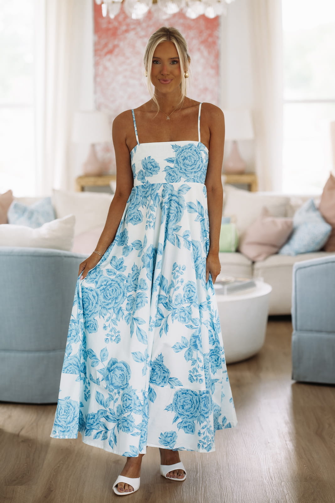 Peony Perfection Maxi Dress - Blue