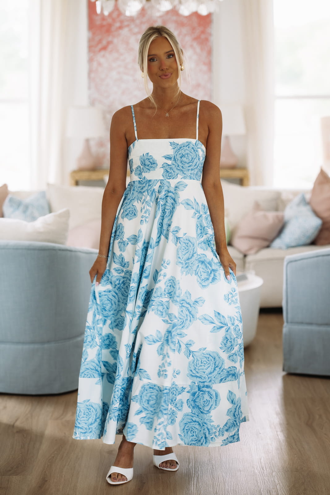 Peony Perfection Maxi Dress - Blue