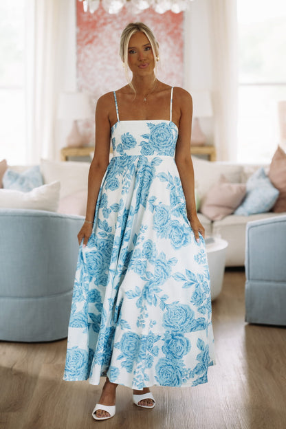 Peony Perfection Maxi Dress - Blue