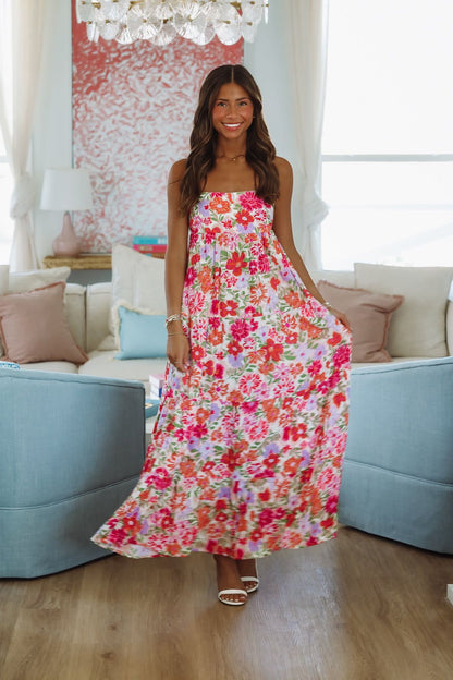 Bloom and Bliss Maxi Dress - Pink, Red and Purple