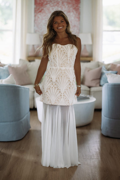Champagne Society Mini Dress and Maxi Skirt Set - White