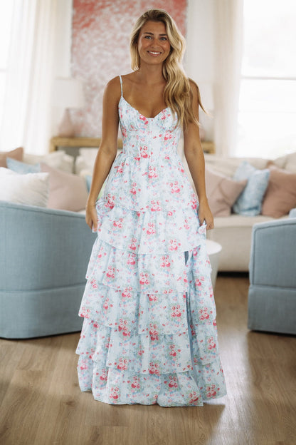 Charlotte Maxi Dress by Amy Jane London - Light Blue, Pink and Red
