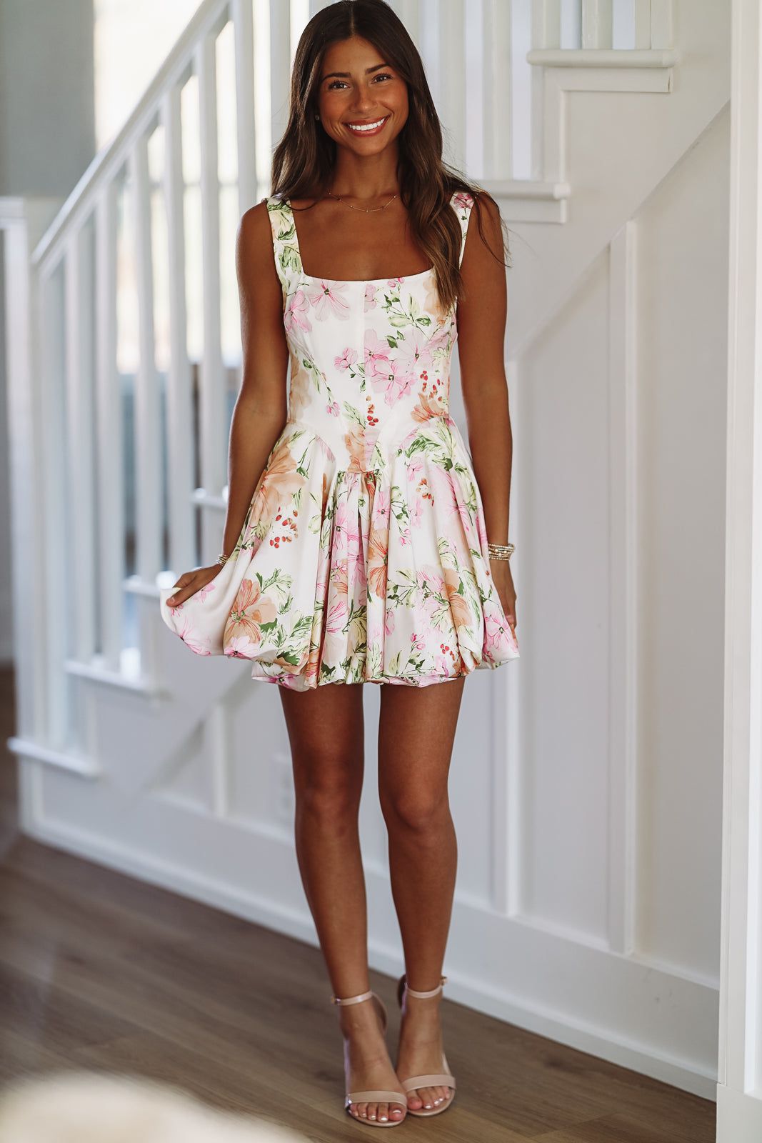 Cutest Date Mini Dress - White Blush