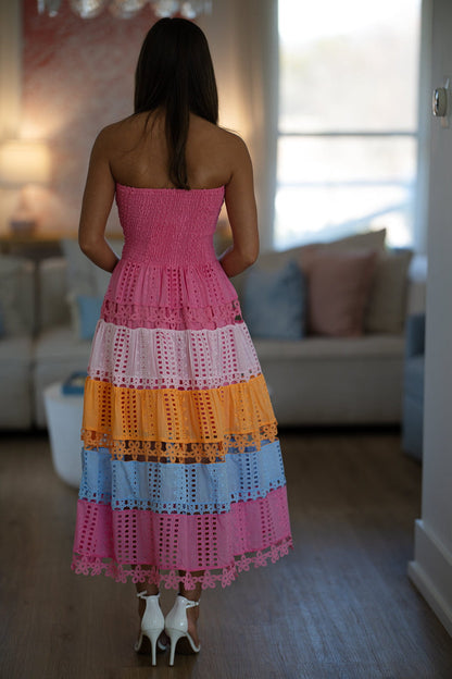 Early Evening Midi Dress - Pink, Orange and Purple