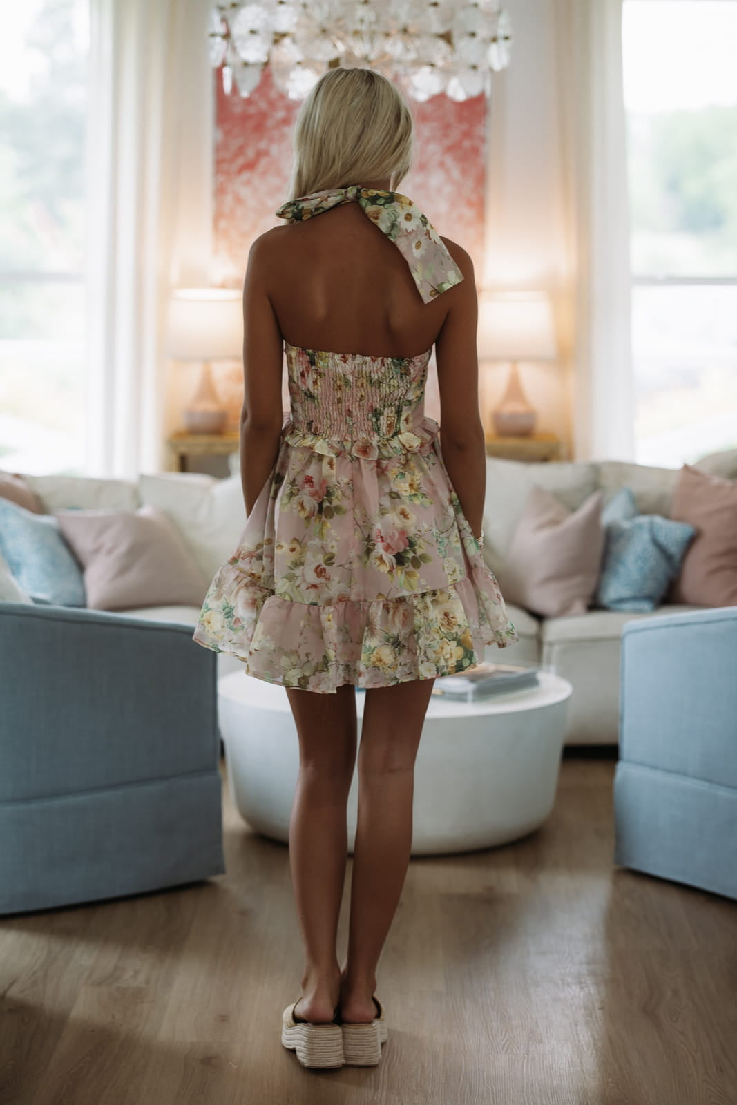 Belle of the Garden Mini Dress - Peach, Yellow and Green
