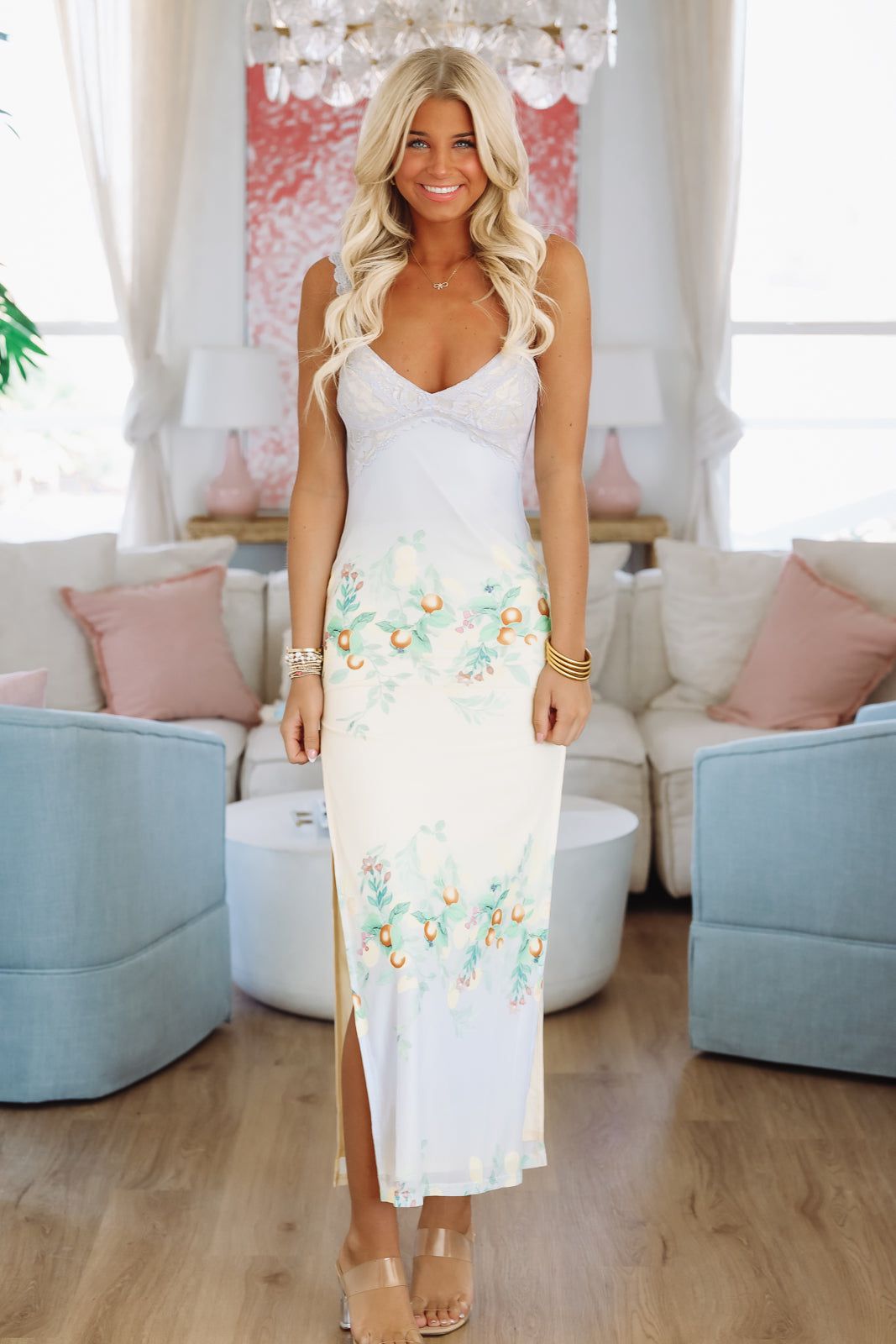 Flirtatious Maxi Dress Gown - Light Blue and Yellow