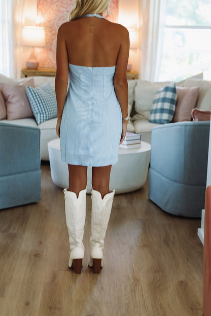 Amped Checkered Mini Dress - Blue and White