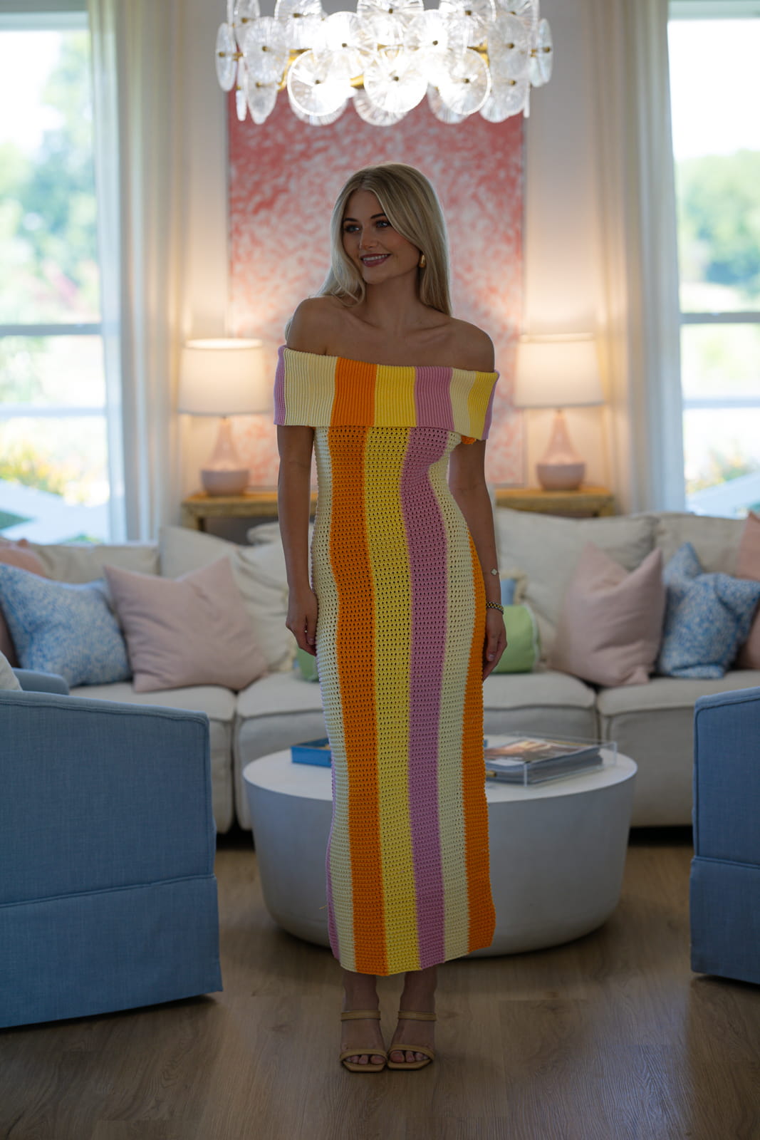 Citrus Sunrise Midi Dress - Yellow, Orange and Lavender