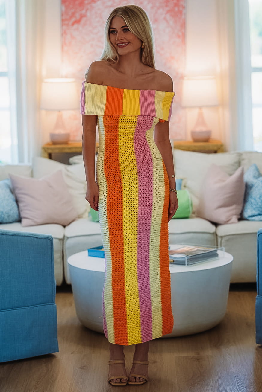 Citrus Sunrise Midi Dress - Yellow, Orange and Lavender