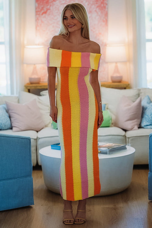 Citrus Sunrise Midi Dress - Yellow, Orange and Lavender